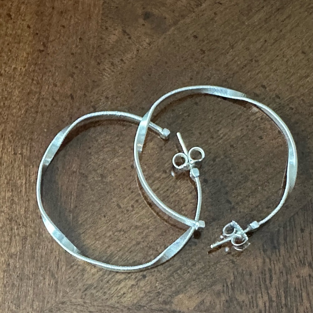 Elegant 18k white gold Marco Bicego twisted large hoop Earrings